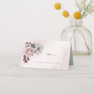 pink cinnamon rose white floral place card