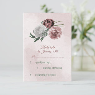 pink cinnamon rose white floral RSVP card