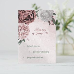 pink cinnamon rose white floral  RSVP card