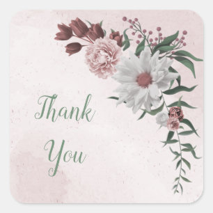 pink cinnamon rose white floral square sticker