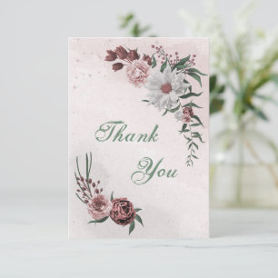 pink cinnamon rose white floral thank you card
