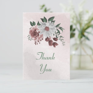 pink cinnamon rose white floral  thank you card