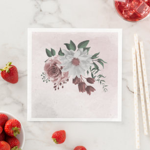 pink cinnamon rose white floral wedding napkin