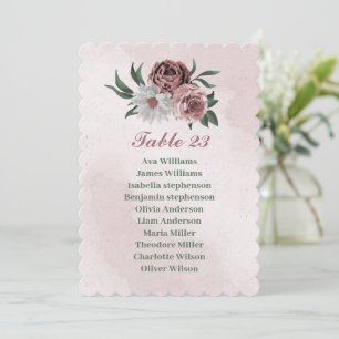  pink cinnamon rose white seating chart card