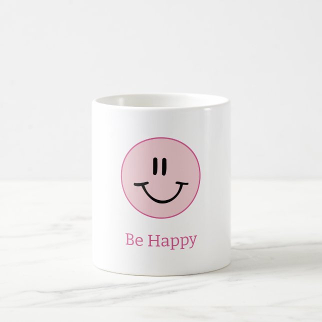 Pink Circle Be Happy Smile Coffee Mug (Center)