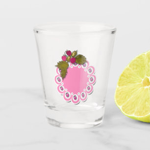 Pink circle berry strawberry leaves sketch cartoon shot glass