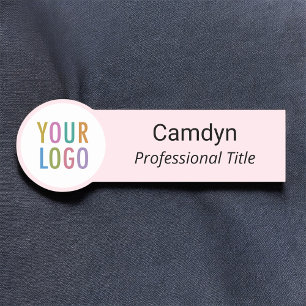 Pink Circle Nametag with Company Logo Round Shaped Name Tag