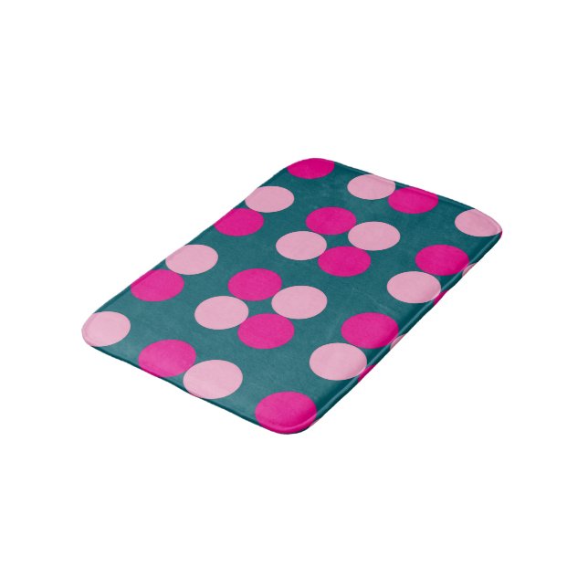 Pink Circles on Green Bath Mat (Angled)