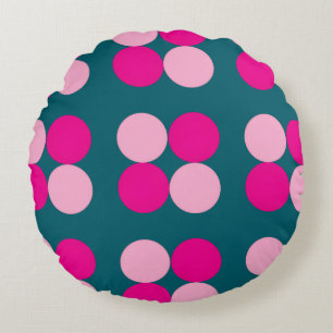 Pink Circles on Green Round Pillow