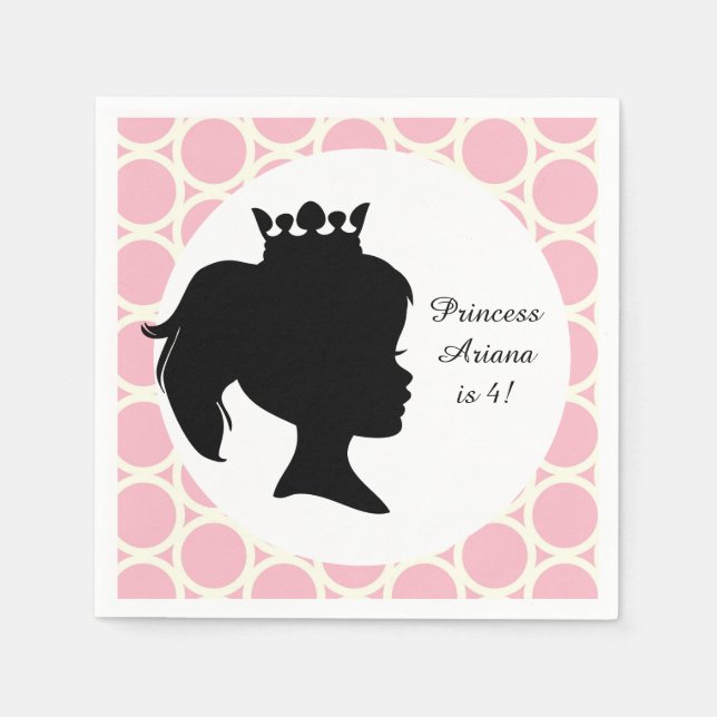 Pink Circles Princess Custom Birthday Paper Napkin (Front)