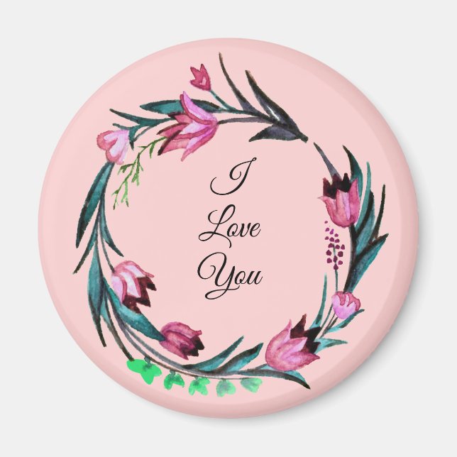 Pink Circular Floral Pattern Magnet (Front)