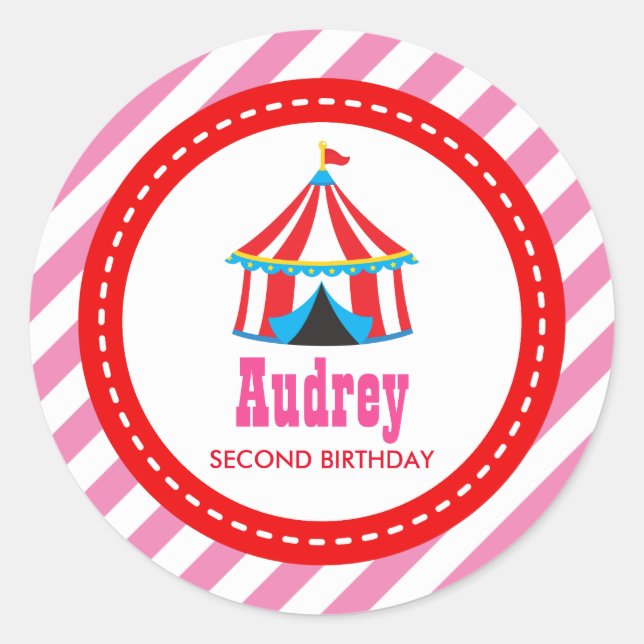 Pink Circus Carnival Birthday Baby Shower Classic Round Sticker (Front)