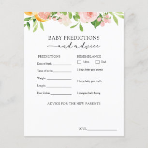Pink Citrus Baby Advice and Predictions Card