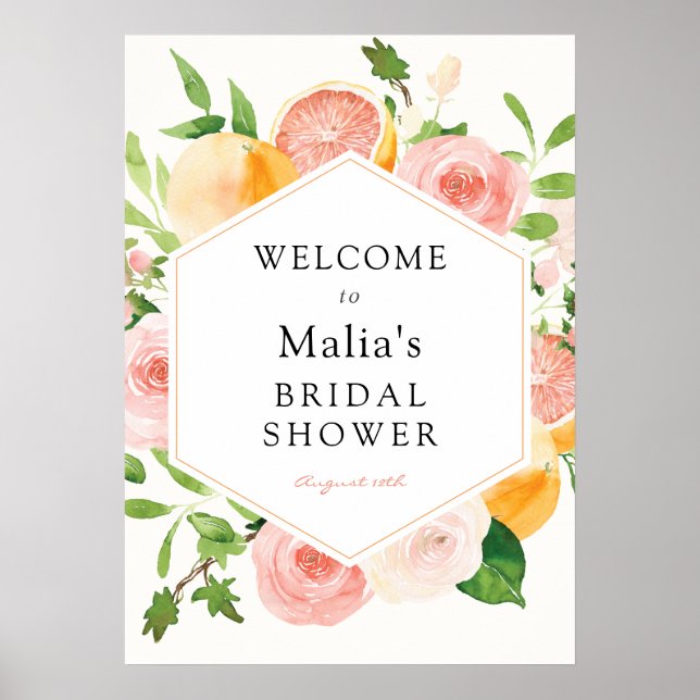 Pink Citrus Floral Bridal Shower Welcome Sign (Front)