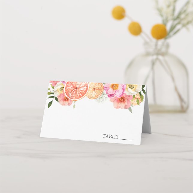 Pink Citrus Flowers Name Place Cards (Front)