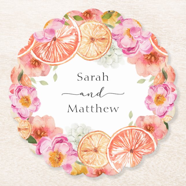 Pink Citrus Flowers  Paper Coaster (Front)