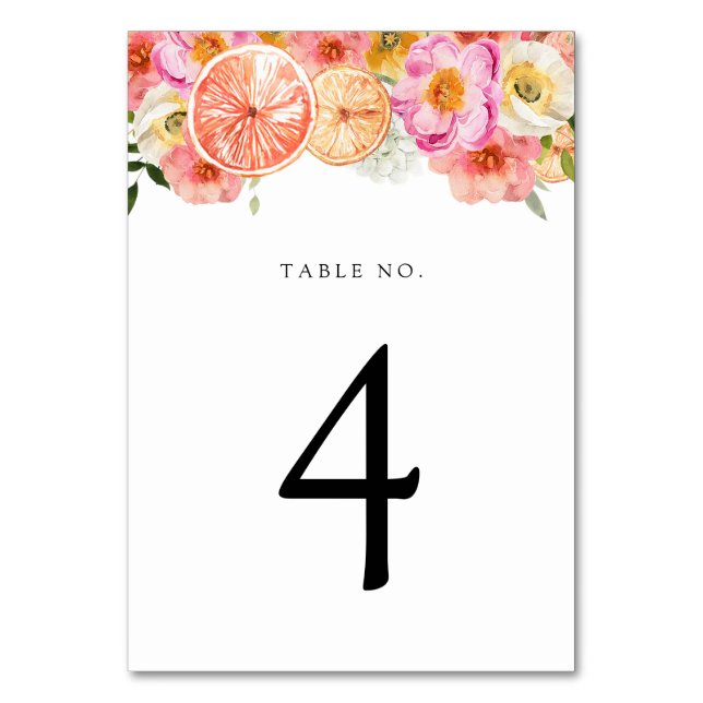 Pink Citrus Flowers Table Number (Front)
