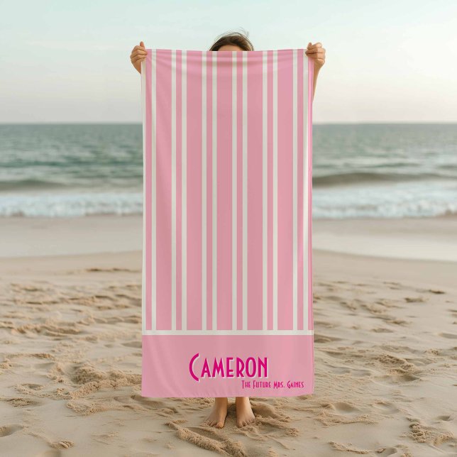 Pink City Chic Bachelorette Beach Towel (Pink City Chic Stripe Beach Towel)