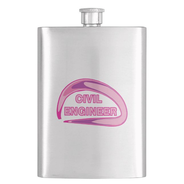 Pink Civil Engineer Hip Flask (Front)