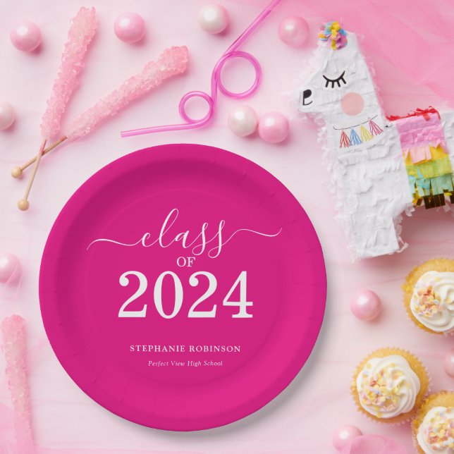 Pink Class of 2024 Graduation Party Paper Plate (Party)