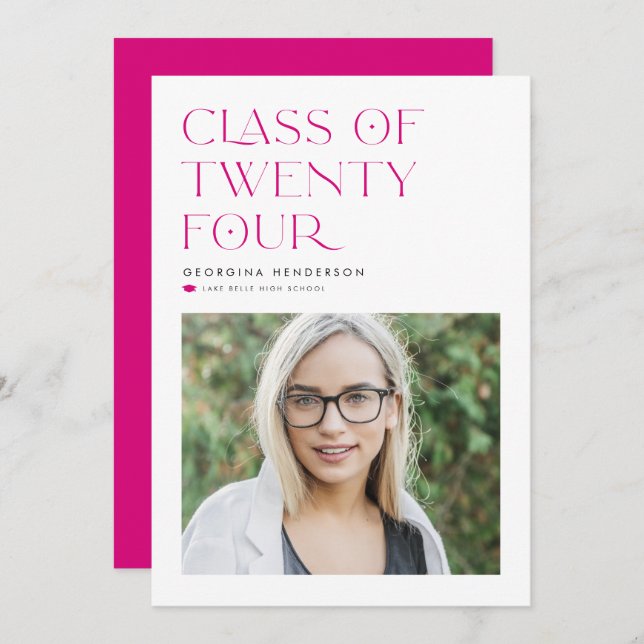 Pink Class of 2024 Modern Minimalist Graduation Invitation (Front/Back)