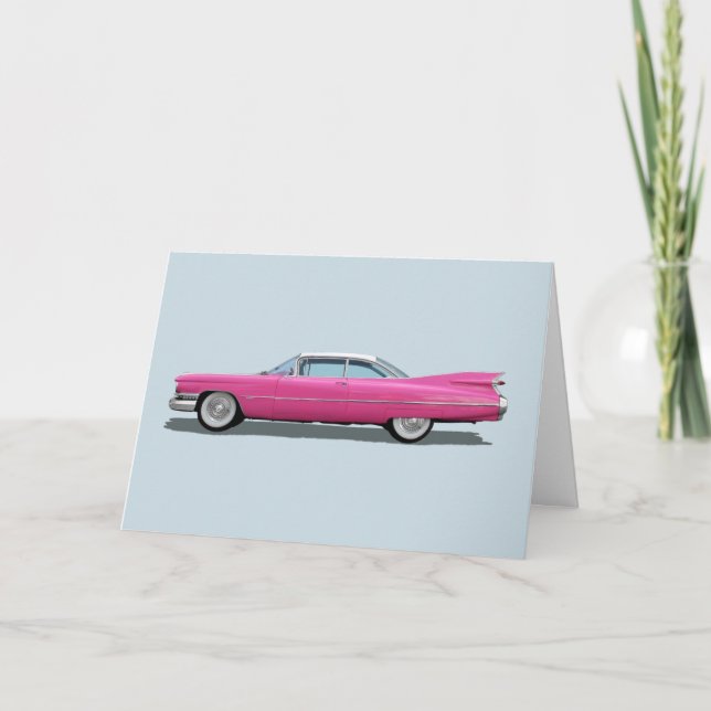 PINK CLASSIC CAR BIRTHDAY CLASSY CARD (Front)