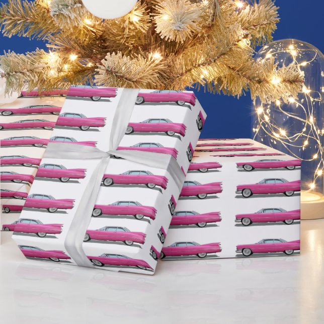 PINK CLASSIC CAR CADDY CHRISTMAS WRAPPING PAPER (Holidays)
