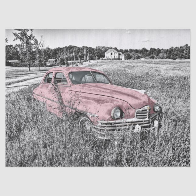 Pink Classic Car Decoupage Tissue Paper (Front)