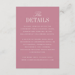 Pink Classic Elegance Wedding Details Enclosure Card
