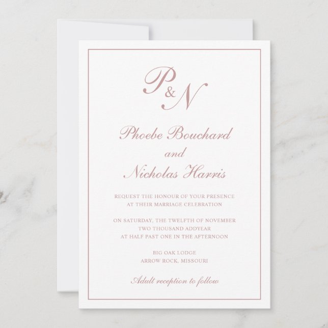 Pink Classic Elegant Wedding Invitation (Front)