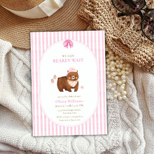 Pink Classic Stripe We Can Bearly Wait Baby Shower Invitation