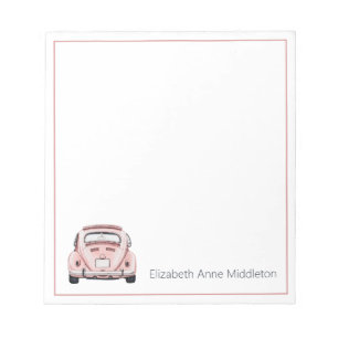 Pink Classic Vintage Buggy Bug Car Personalised Notepad