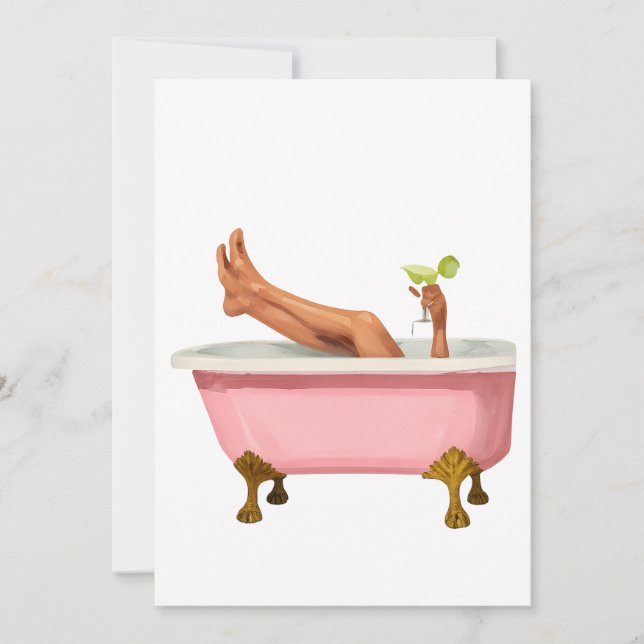 Pink Clawfoot Bathtub Art Print – Glam Self Care W Invitation (Front)