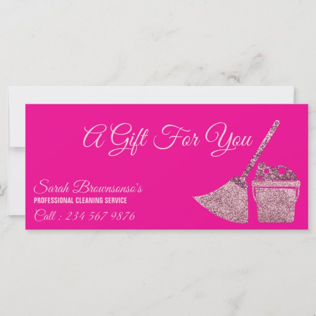 pink Cleaning Maid Janitorial Gift Certificate (Front)