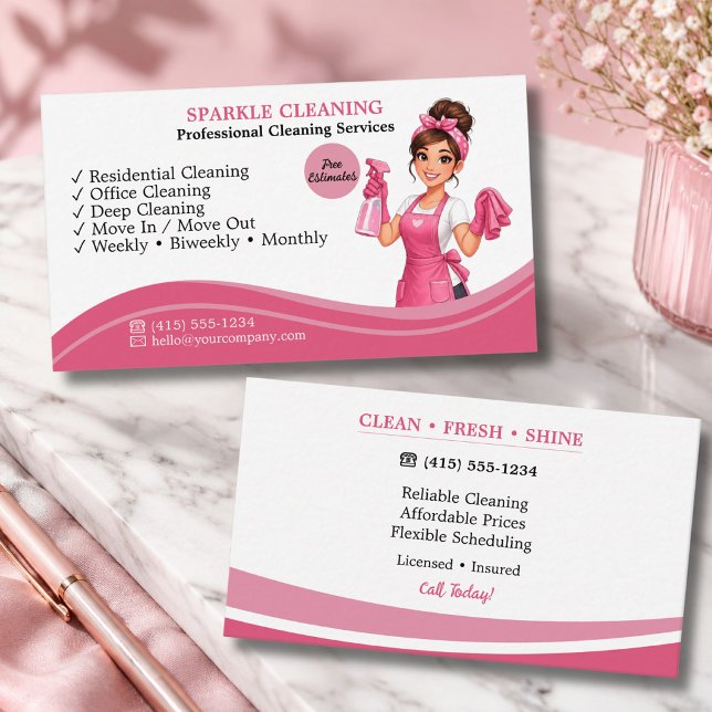 Pink Cleaning Service Business Card Template (Creator Uploaded)