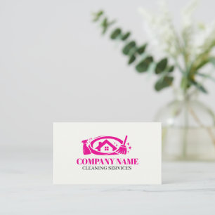 Pink Cleaning Service House Professional Cleaning Business Card