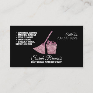 Pink Cleaning Service Maid Janitorial sparkle Business Card