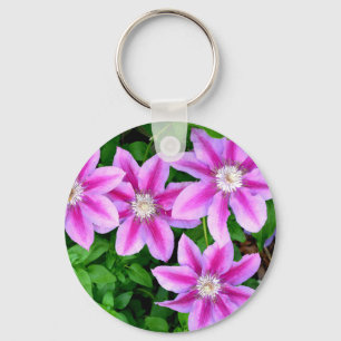 Pink Clematis  and wild Oregano Key Ring