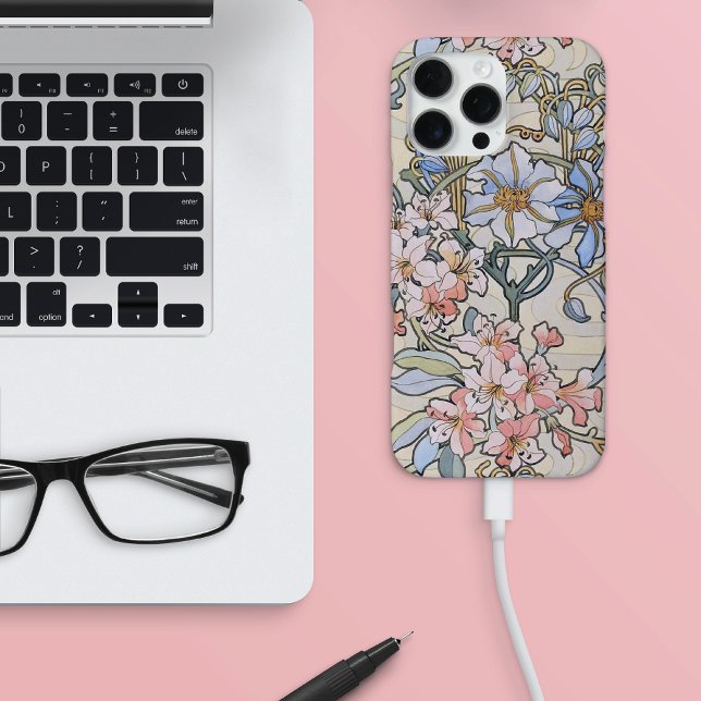 Pink Clematis Flowering Vine Alphonse Mucha iPhone Case (Creator Uploaded)