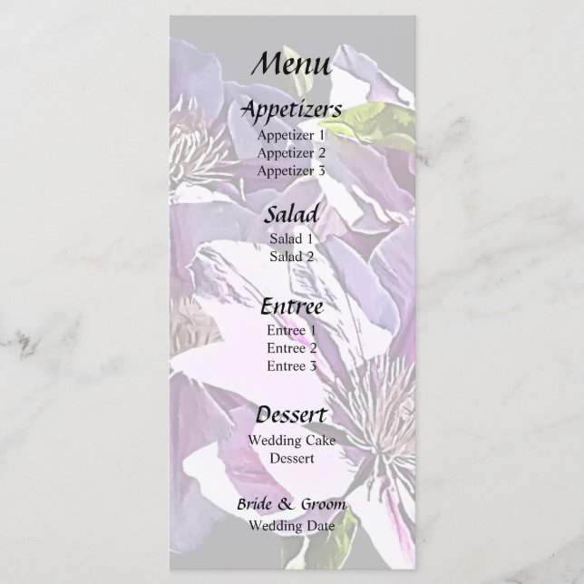 Pink Clematis Menu (Front)