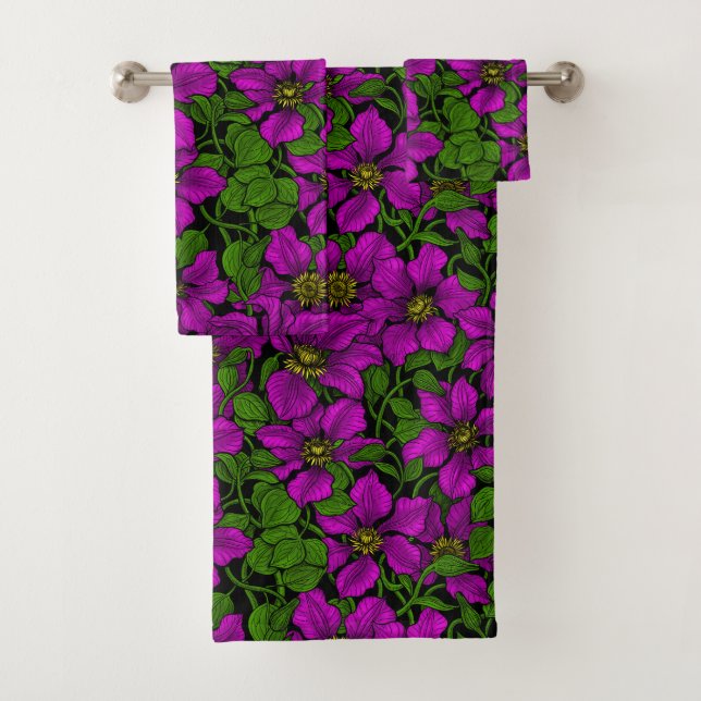 Pink Clematis vine Bath Towel Set (Insitu)