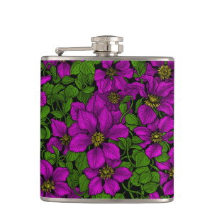 Pink Clematis vine Hip Flask