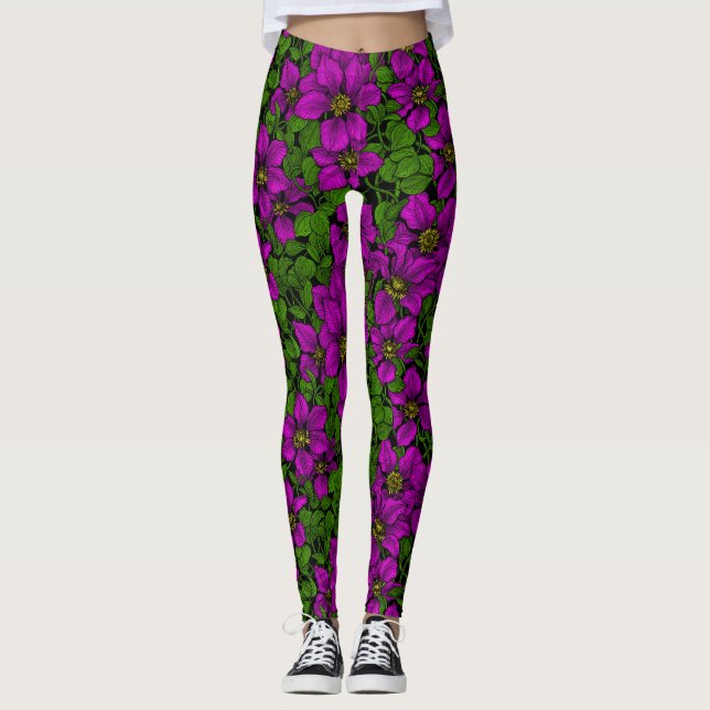 Pink Clematis vine Leggings (Front)