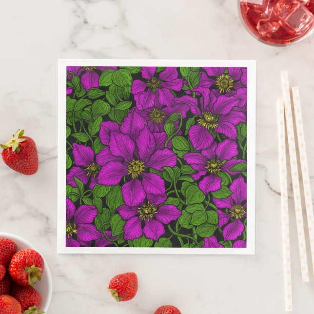 Pink Clematis vine Napkin (Insitu)