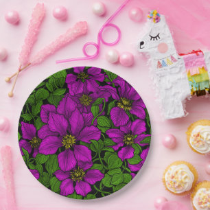 Pink Clematis vine Paper Plate