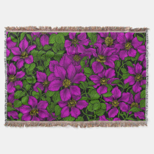 Pink Clematis vine Throw Blanket