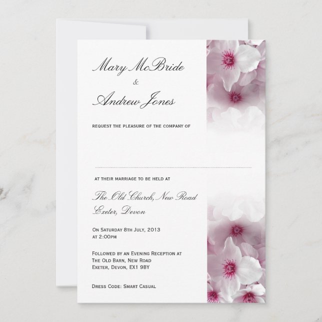 Pink Clematis - Wedding Invitation (Front)