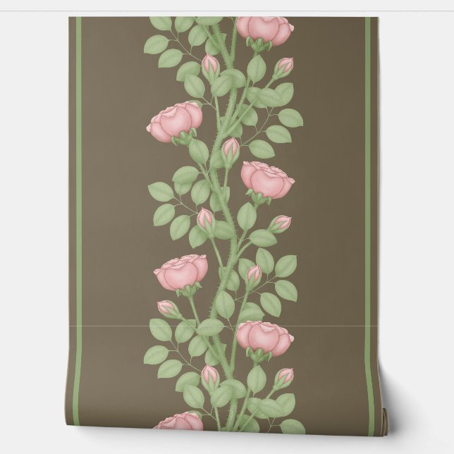 Pink Climbing Roses on brown Wallpaper (Unrolling)