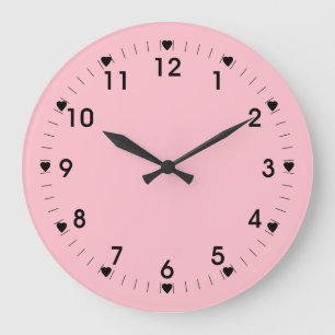 Pink Clock with Black Hearts and Numbers