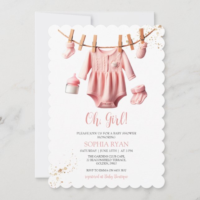 Pink clothes Baby Shower Invitation (Front)
